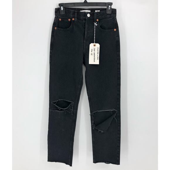 RE/DONE Women's Originals Stove Pipe Jeans 0/25 Washed Black Ripped Knee NWT - Picture 4 of 9